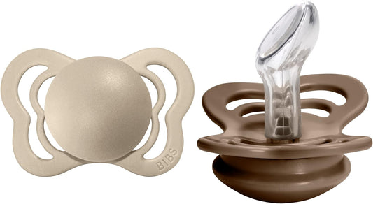 Pacifiers - Couture Collection | Bpa-Free Baby Pacifier | Made in Denmark | Set of 2 Vanilla/Dark Oak Color Premium Soothers | Size 0-6 Months