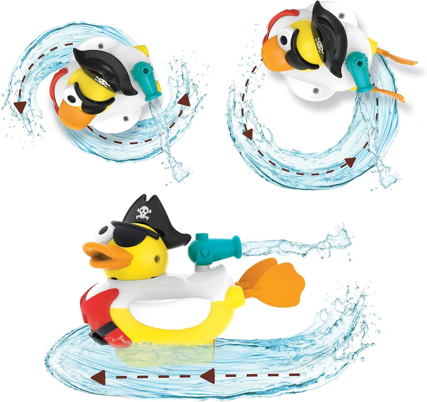 Jet Duck Pirate Bath Toy with Powered Water Hydrant Shooter - Sensory Development & Bath Time Fun for Kids - Battery Operated Bath Toy with 15 Pieces - Ages 2+