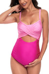 Maternity Cutout One Piece Swimwear Front Cross Pregnancy Bathing Suit with Wrap Tie Back