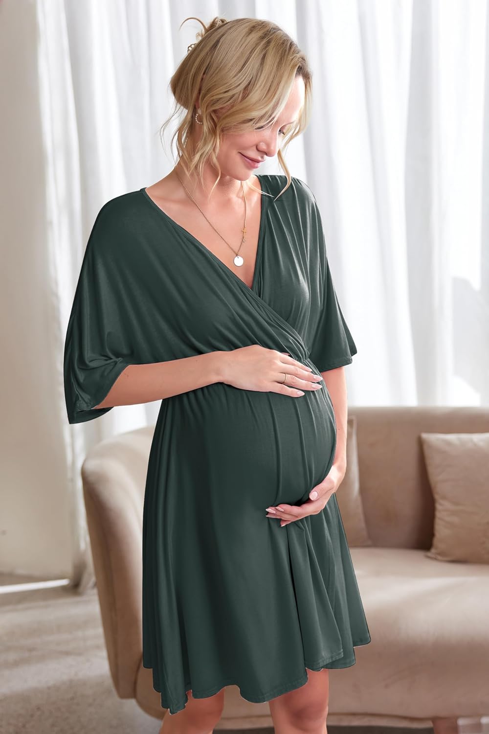 3 in 1 Labor/Delivery/Hospital Gown Maternity Dress Nursing Nightgown Sleepwear for Breastfeeding