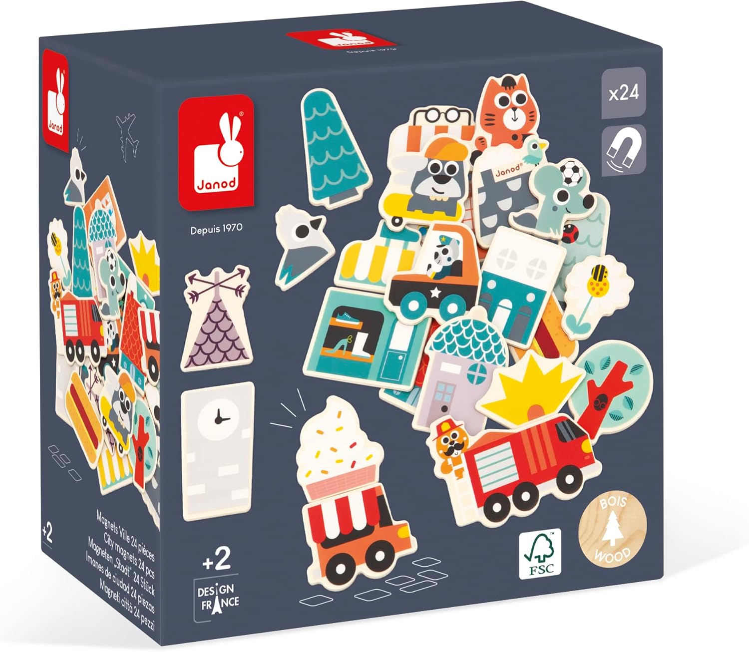 - City Magnets - 24 Wooden Pieces - City FSC - Educational Game Accessories for Board from 24 Months - Multilingual - J09642