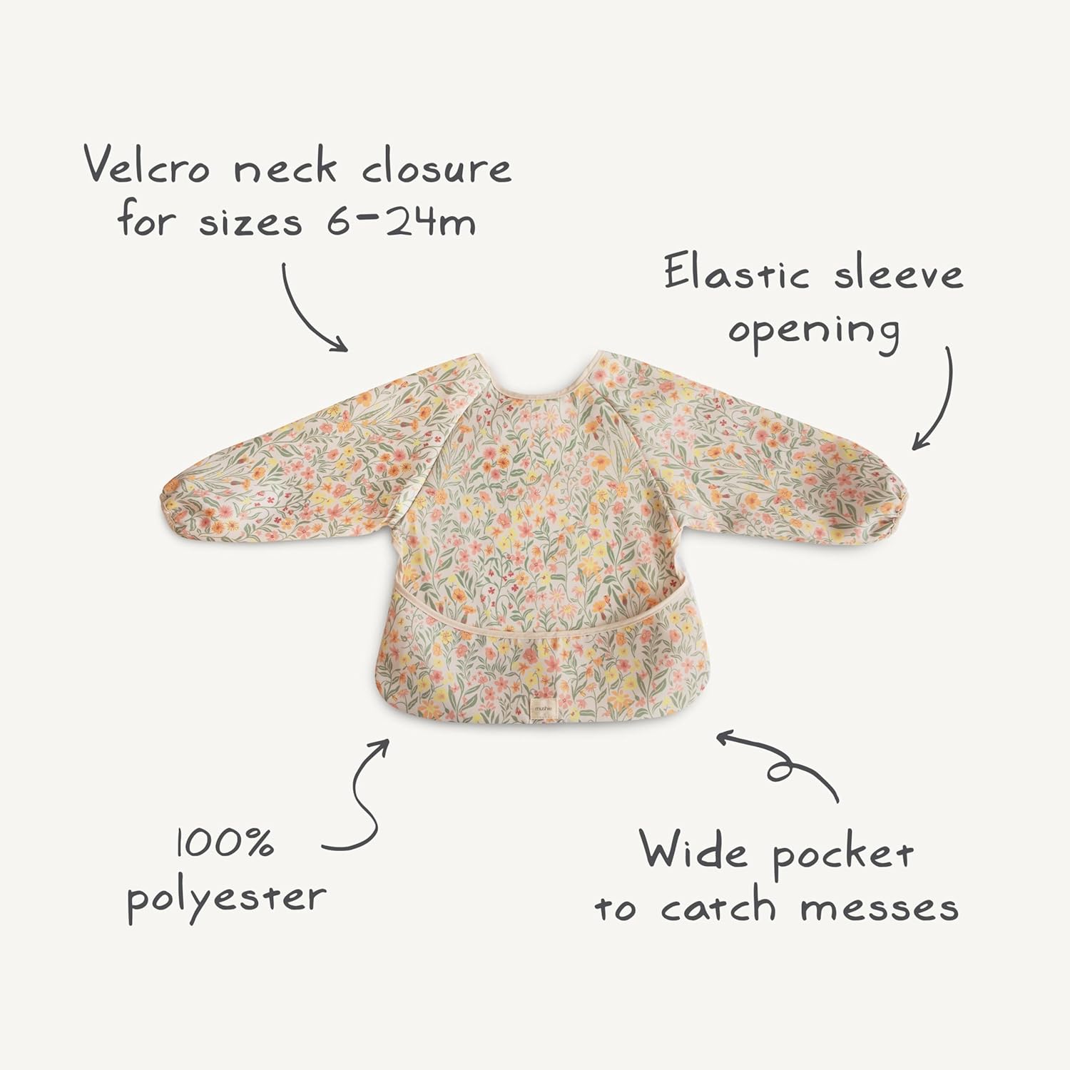 Long Sleeve Baby Bib | Mess Free & Waterproof Fabric for Toddlers | Adjustable Fit for Ages 6-24 Months
