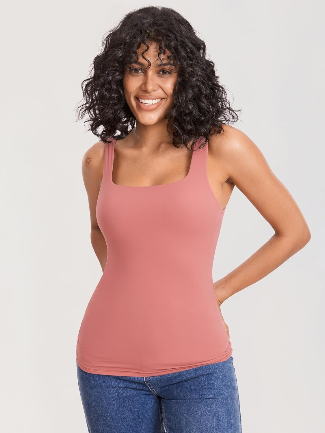 Inbarely Maternity Tank Top Square Neck Workout Tops with Built in Bra Pregnancy Sleeveless Yoga Maternity Clothes