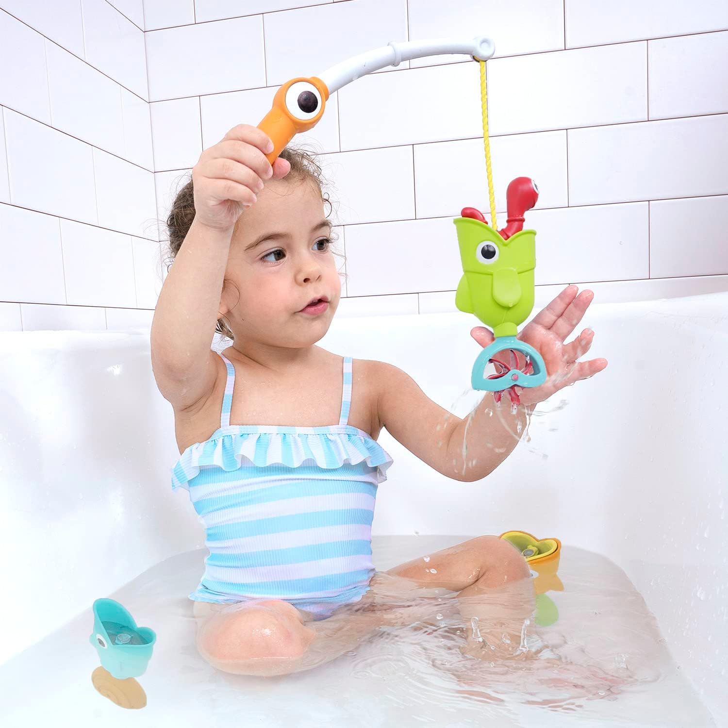 Fishing Bath Toy - 4-Piece Set with 3 Magnetic Fish, Each Offering Unique Actions - Perfect for Swimming Pool or Bathtub Fun for Ages 2+ ( Close Box)