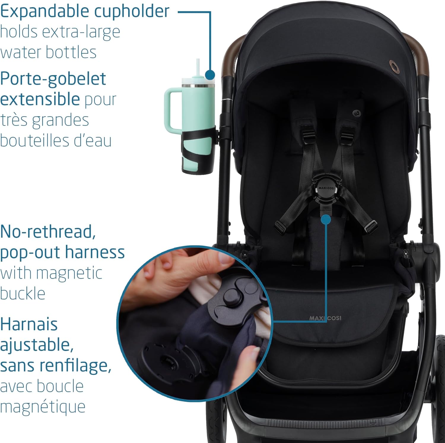 Oxford Stroller, 4 Modes of Use, Spacious Seat, Compact Fold, All Wheel Suspension, Use with Mico Infant Car Seat to Make a Travel System (Sold Separately), Essential Black