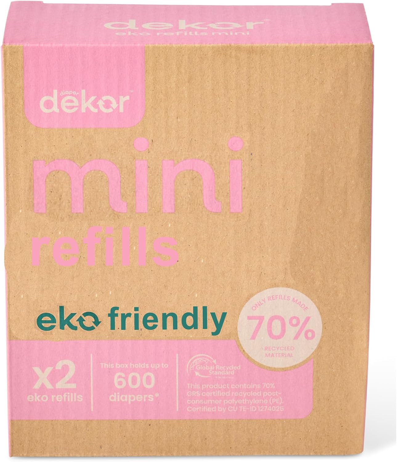 Diaper  Eko Mini Refills, 2 Count | ONLY Eco-Friendly Diaper Pail Refills Made with 70% Recycled Materials | Quicker, Easier & More Cost Effective than Trash Bags | Unscented