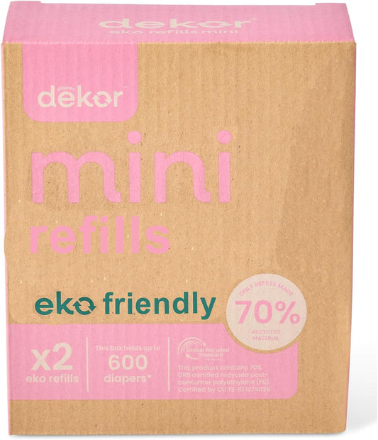 Diaper  Eko Mini Refills, 2 Count | ONLY Eco-Friendly Diaper Pail Refills Made with 70% Recycled Materials | Quicker, Easier & More Cost Effective than Trash Bags | Unscented