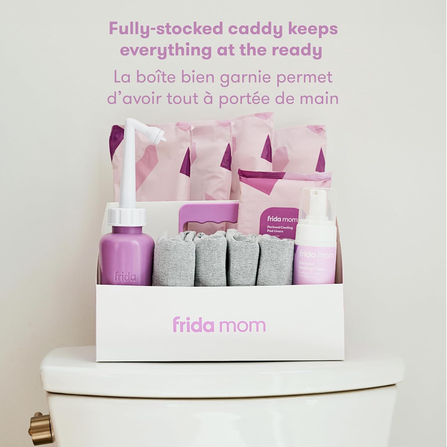 Frida Mom 15Pc Labor, Delivery, & Postpartum Kit Gift Set for Baby Showers & Mom to Be, Includes Peri Bottle, Nursing Gown, Disposable Underwear, Ice Maxi Pads, Pad Liners, Perineal Foam, Socks & Toiletry Bag