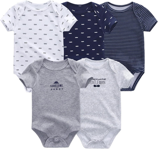 Unisex Boy Girl Baby Bodysuit 5 Pack Cartoon Cotton Infant Clothes Short Sleeve Soft Babie'S Outfits