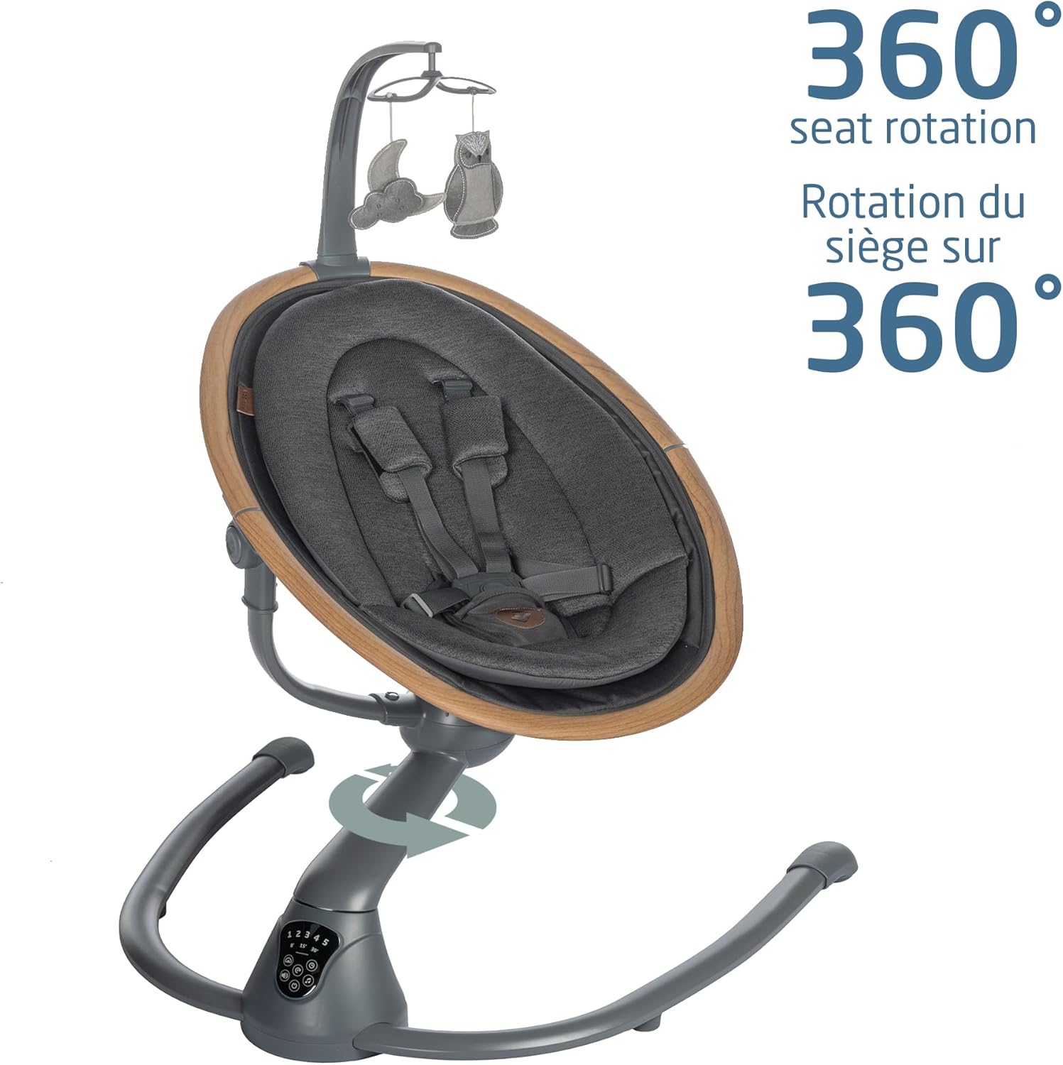 Cassia Baby Swing, Infant Swing, Automatic Motion Sensor, Music, Toys, Recline, Portable, 360 Degree Rotation, Lightweight & Foldable, Classic Graphite