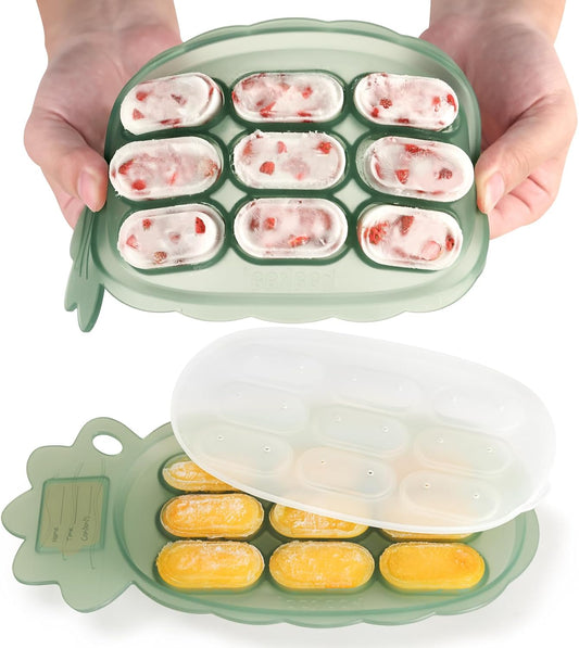 Silicone Nibble Tray- Breastmilk Popsicle Mold - Baby Fresh Food Freezer Feeder -Teethed Ice Cube Tray - Baby Self Feeding Led Weaning Plate -4M+ Baby - Pea Green