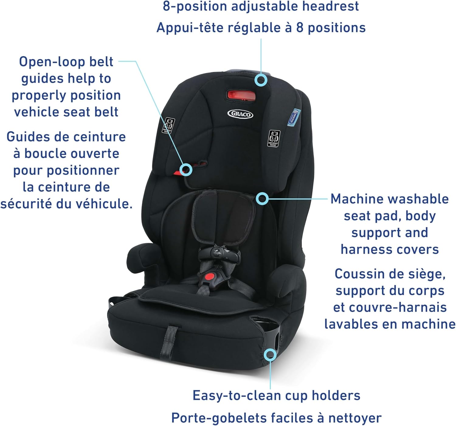 Tranzitions 3-In-1 Harness Booster Seat, Toddler to Big Kid Car Seat from 10-45 Kg (22-100Lb), Harness/Highback/Backless Booster, Proof