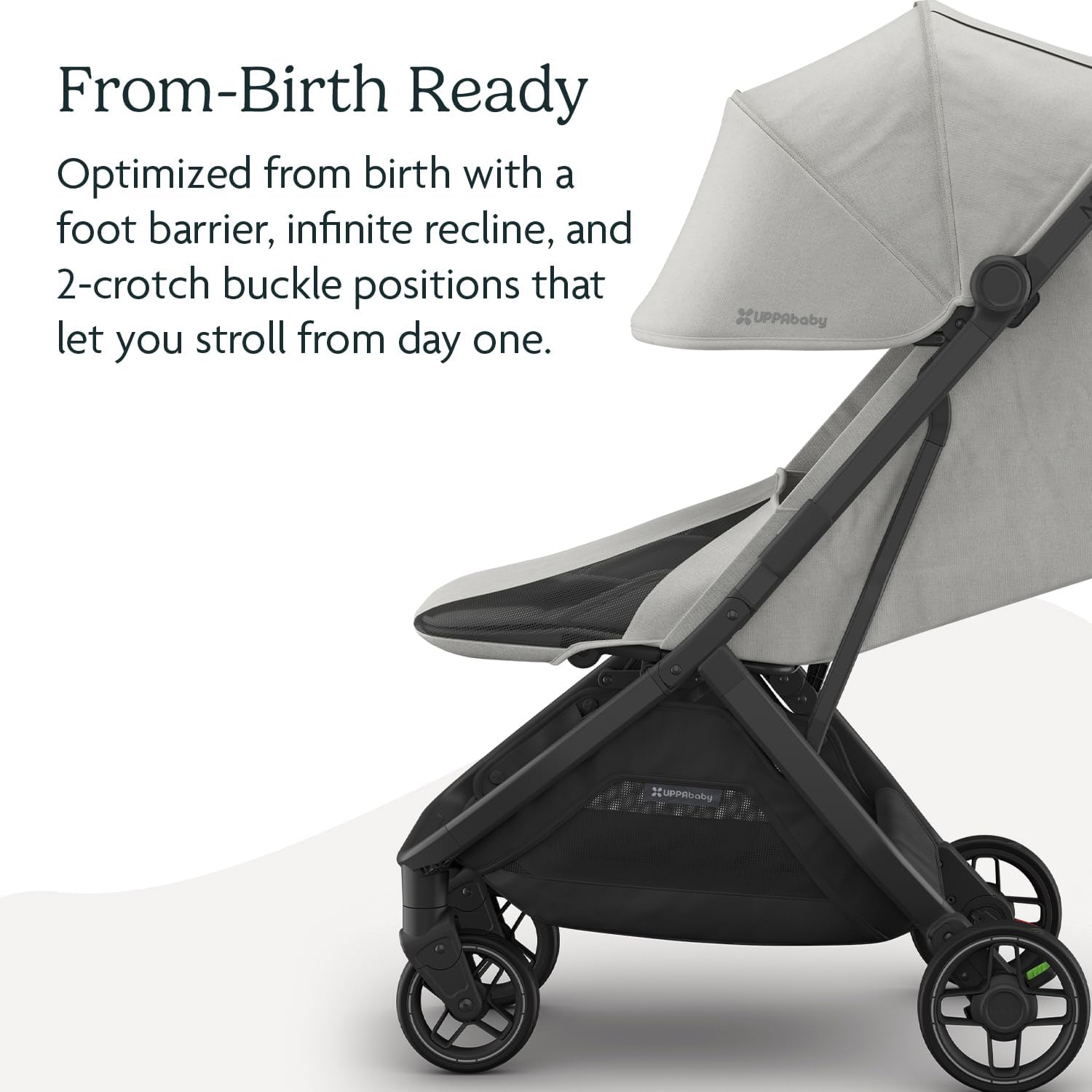 Minu V3 Travel Stroller | Lightweight + Compact Design | One-Hand Fold + Unfold | from Birth + Overhead Compatible | Savannah (Pearl Gray Mélange/Carbon Frame/Chestnut Leather)