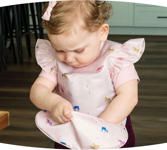 Mess Proof Baby Bib Waterproof Toddler and Baby Apron Bib Machine Washable Unicorn Confetti