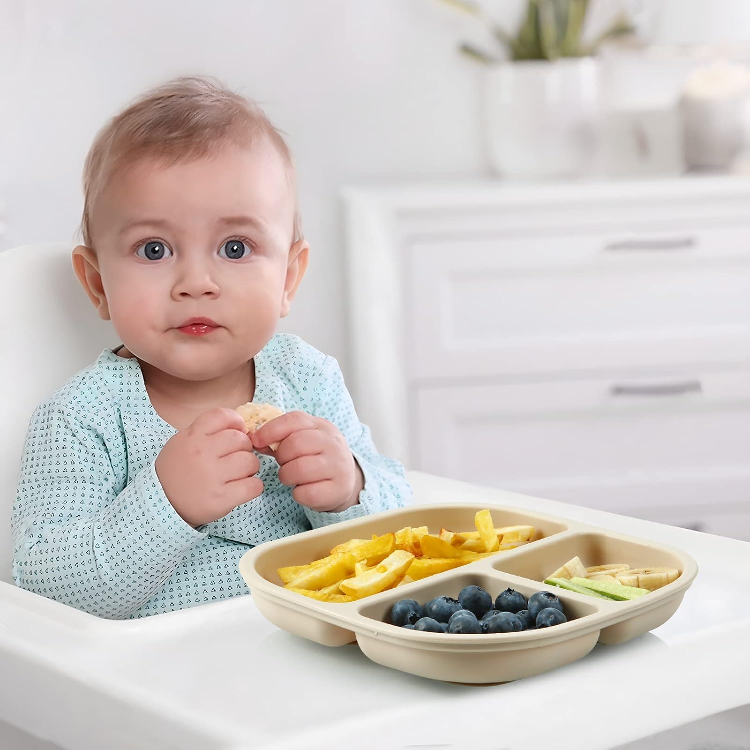 Suction Plates for Baby, 2 Pack Silicone Plates for Toddlers Infant Kids, Divided Suction Plate Dish Set, Non-Slip, Non-Toxic, BPA Free
