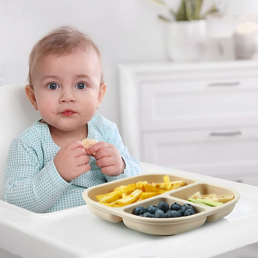 Suction Plates for Baby, 2 Pack Silicone Plates for Toddlers Infant Kids, Divided Suction Plate Dish Set, Non-Slip, Non-Toxic, BPA Free