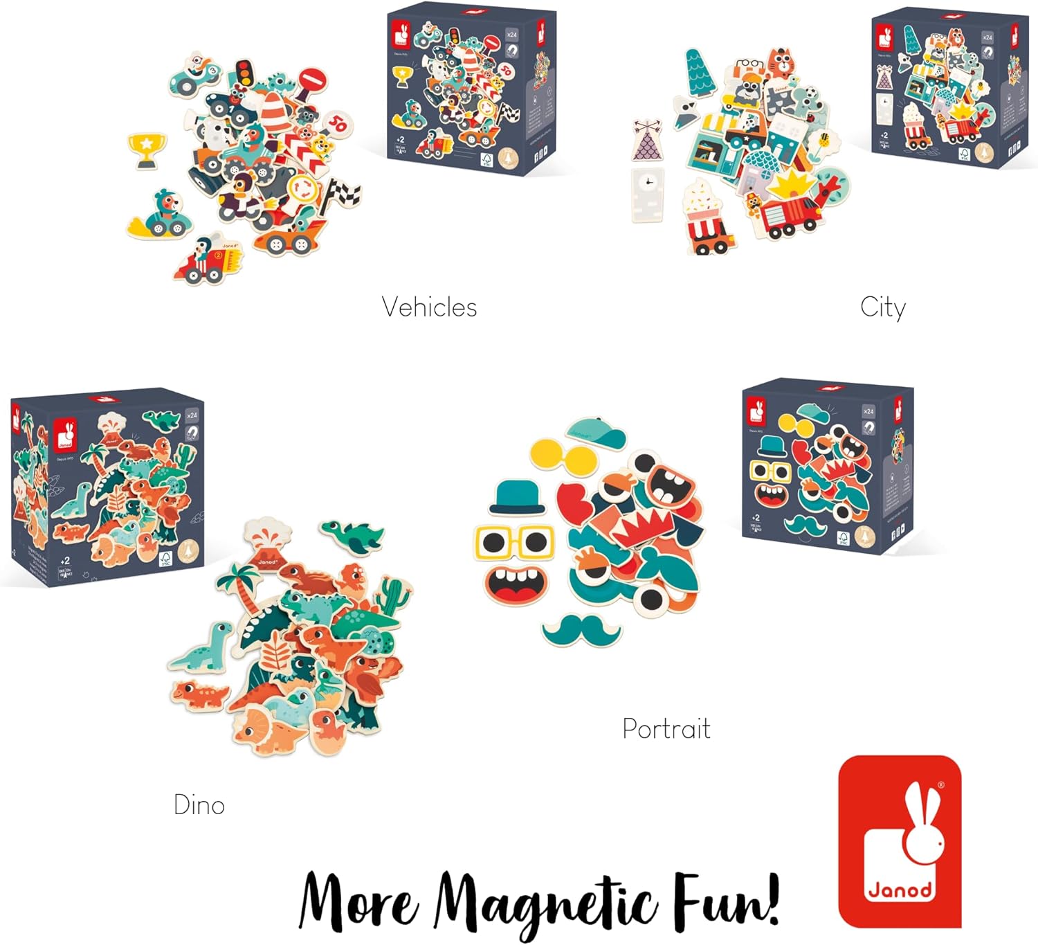 - City Magnets - 24 Wooden Pieces - City FSC - Educational Game Accessories for Board from 24 Months - Multilingual - J09642