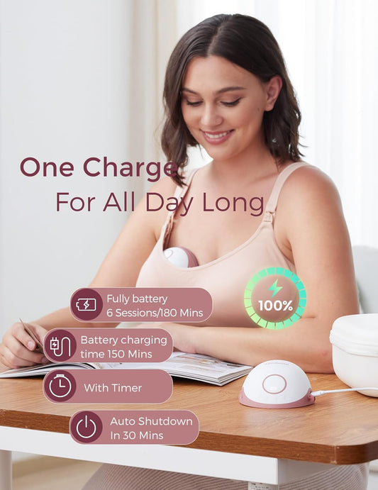 Breast Pump Hands Free Mobile Style | M6, Wearable Breastfeeding Pump Ideal Rhythm for More Milk, Doublefit Flange More Fit & Discreet with 3 Modes & 9 Levels, 24Mm (Cozy Red, 2 Count)