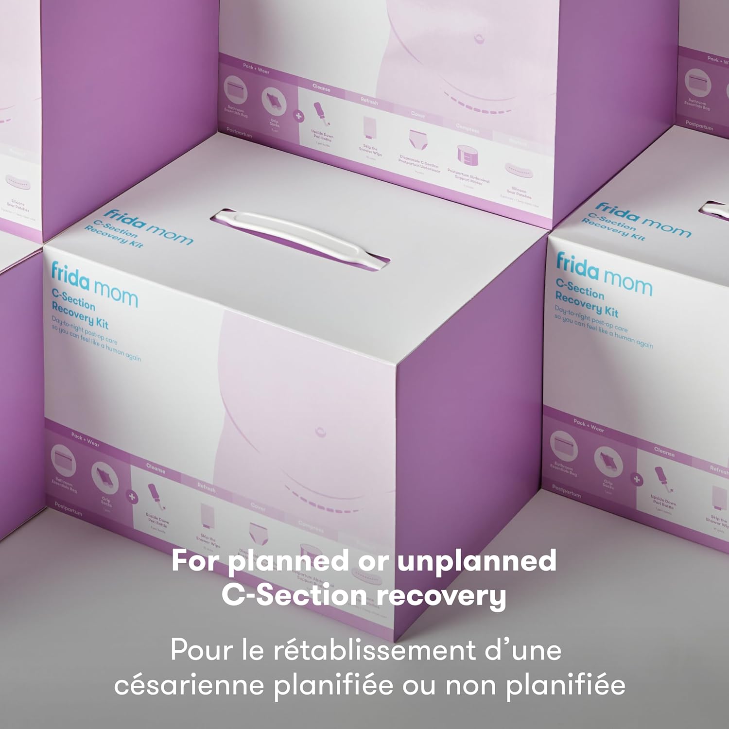 Frida Mom C-Section Recovery Must Have Kit for Labor, Delivery, & Postpartum, Socks, Peri Bottle, Disposable Underwear, Abdominal Support Binder, Shower Wipes, Silicone Scar Patches, & Toiletry Bag