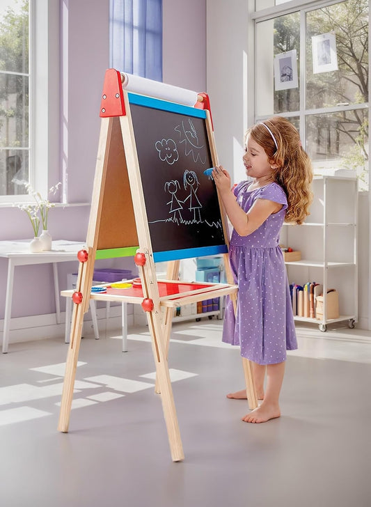 All-In-One Wooden Kid'S Art Easel with Paper Roll and Accessories