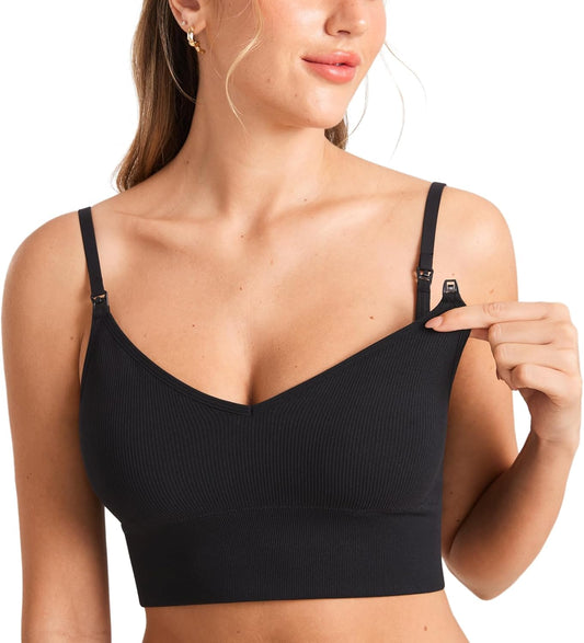 Ribbed Nursing Bras Women'S Longline Sleep Breastfeeding Support Seamless Maternity Sports Bra V Neck Wireless