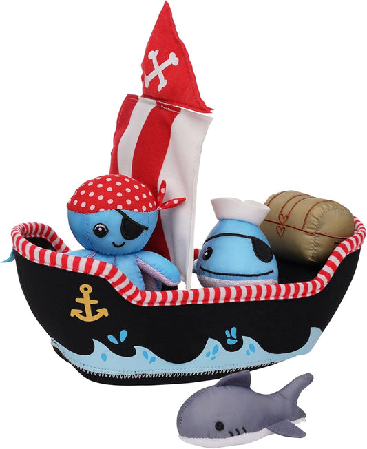 Neoprene Pirate Ship 5 Piece Floating Spill N Fill Bath Toy with Quick Dry Sponges and Squirt Toy