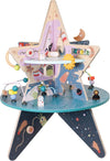 Double-Decker Celestial Star Explorer Wooden Activity Center with Shape Gliders, Spinners, Bead Runs & Alluring Artwork