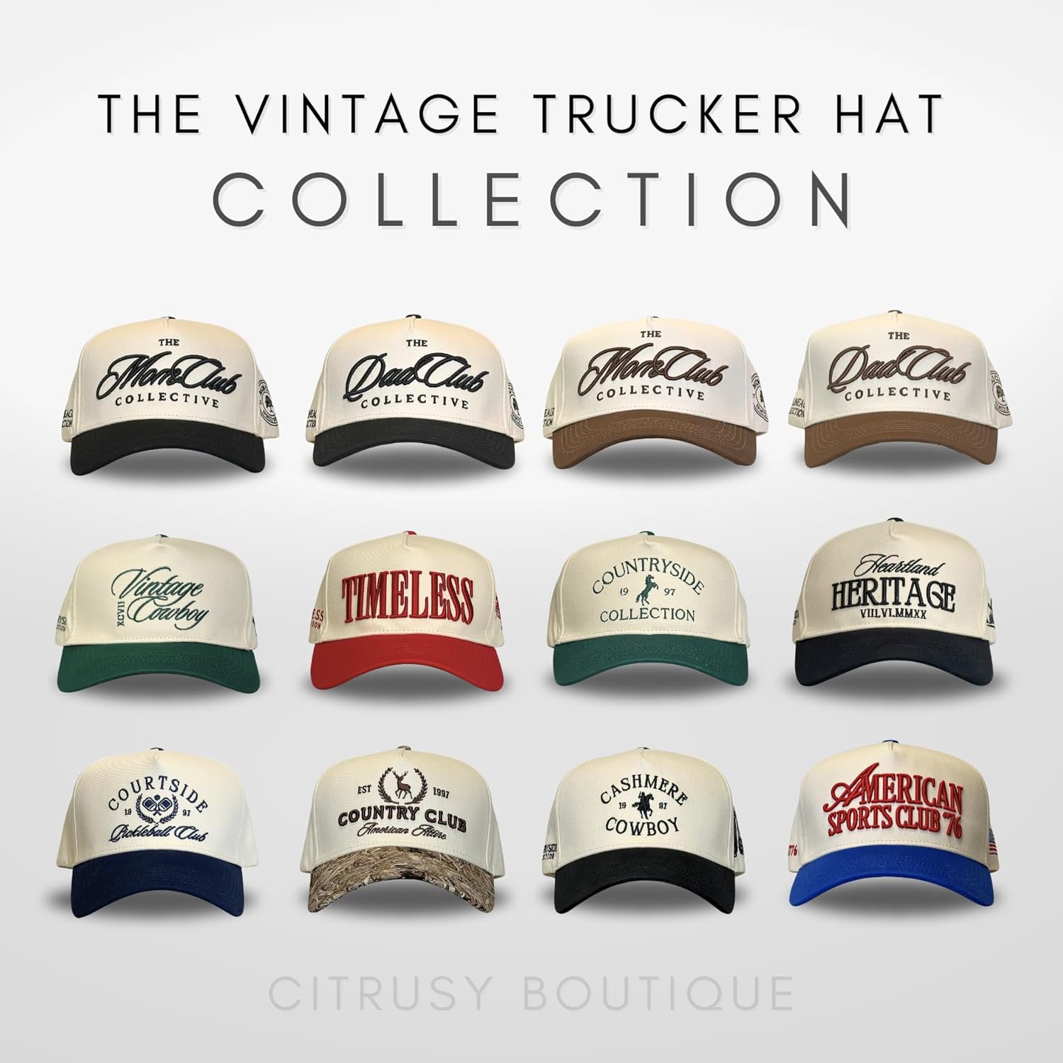 Vintage Trucker Hat | Mom and Dad Hats | Country Trucker Hats | Trendy Baseball Snapback | Two Tone Cotton Embroidered Cap