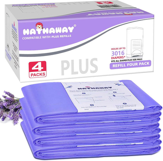 Diaper Pail Refills Increased12% Length Compatible with Dekor plus Diaper Pails Lavender Scent Holds up to 2552 Diapers (4 Pack)