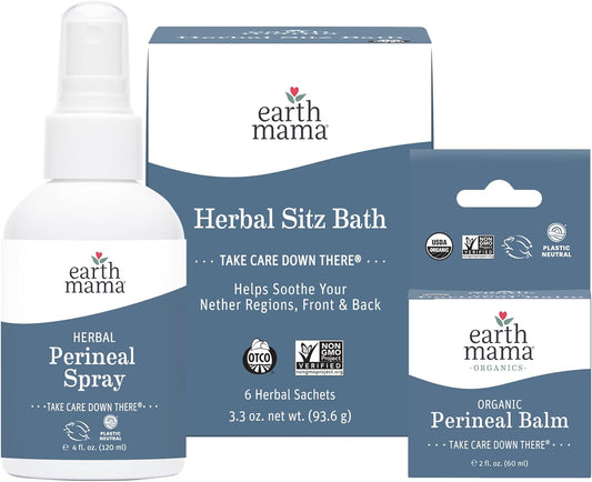Postpartum Recovery Kit, Take Care down There® Trifecta with Organic Perineal Balm, Sitz Bath & Herbal Peri Spray, 3-Piece Set