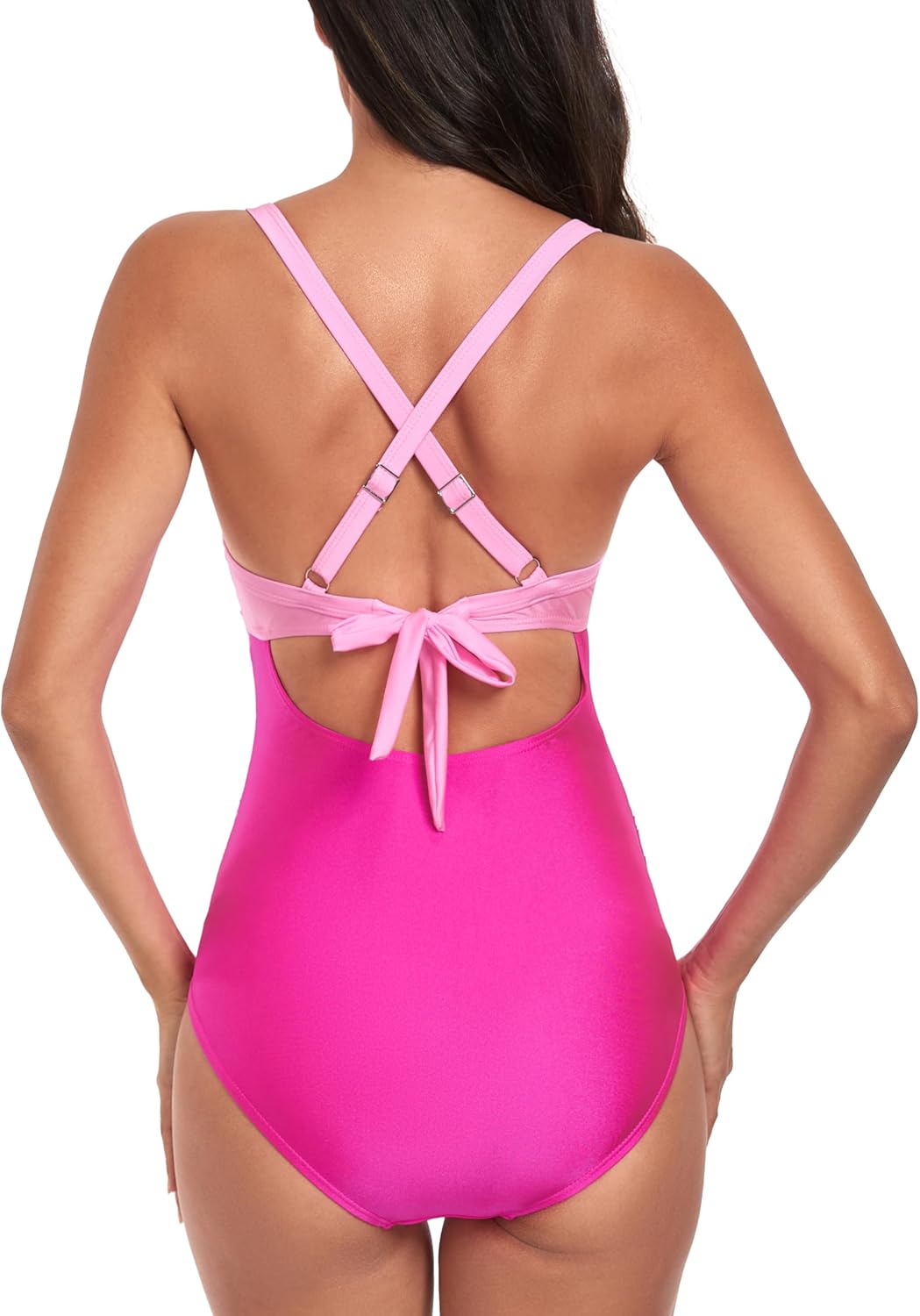 Maternity Cutout One Piece Swimwear Front Cross Pregnancy Bathing Suit with Wrap Tie Back
