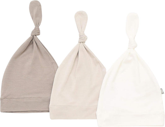 Bamboo Rayon Baby Beanie Soft Knotted Caps, 3 Pack (Clay/Oat/Cloud, 0-3 Months)