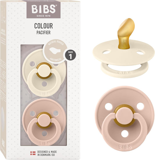 Pacifiers - Set of 2 | Colour Pacifier with Anatomical Nipple | Bpa-Free Natural Rubber | Made in Denmark | Ivory/Blush | Size 0-6 Months