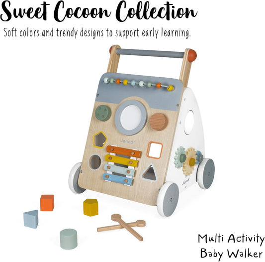 - Sweet Cocoon Multi-Activity Baby Walker - Wooden Trolley - Multiple Sorting Shapes - for Babies and Toddlers - from 12 Months - Multilingual - J04410.