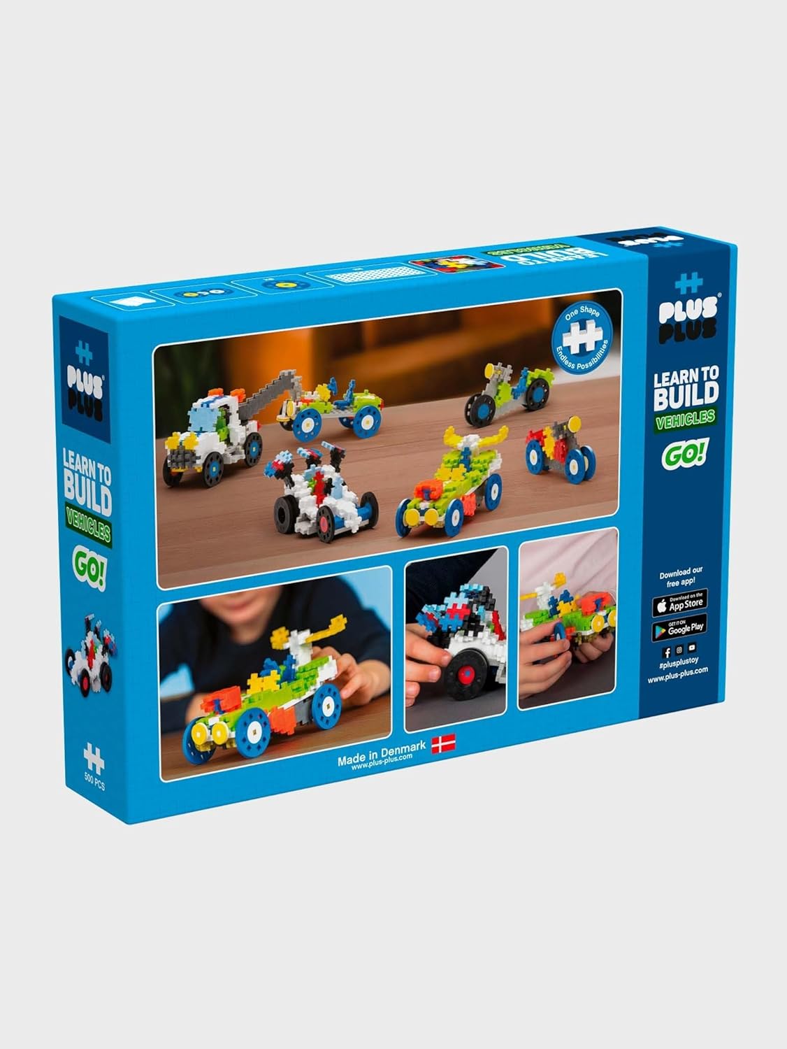 Plus-Plus - Learn to Build Go! Vehicles - 500 Pieces - Creative Building and Construction Set - Mix of Basic Colors in a Box - Kids 5 to 12 Years - P7011, 20Mm