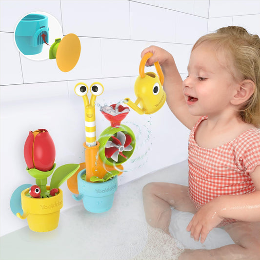 Toddler Baby Bath Toy (Ages 1-3) Garden Adventure Set Bundle: Snail & Flower with Watering Can (Mold Free) Attach to Any Tub, Shower Fun for Bath Time - Great for Boys , Girls & Kids