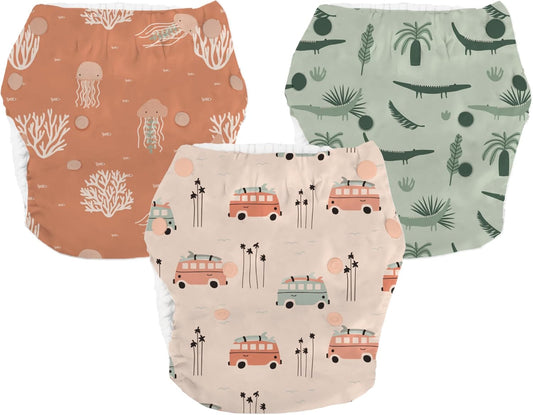 Reusable Swim Diapers – Adjustable, Washable & Leakproof Swimmers – Baby Swimming Diapers for Boys & Girls – Ideal for Swimming Lessons, Pool, Beach – Newborn to Toddler – 3 Pack
