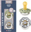 Boheme Glow in the Dark Soother 2-Pack. BPA Free. round Latex, Size 2 (6-18 Months), Sage Glow/Cloud Glow