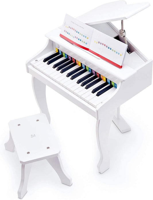 Deluxe White Grand Piano | Thirty Key Piano Toy with Stool, Electronic Keyboard Musical Toy Set for Kids 3 Years+