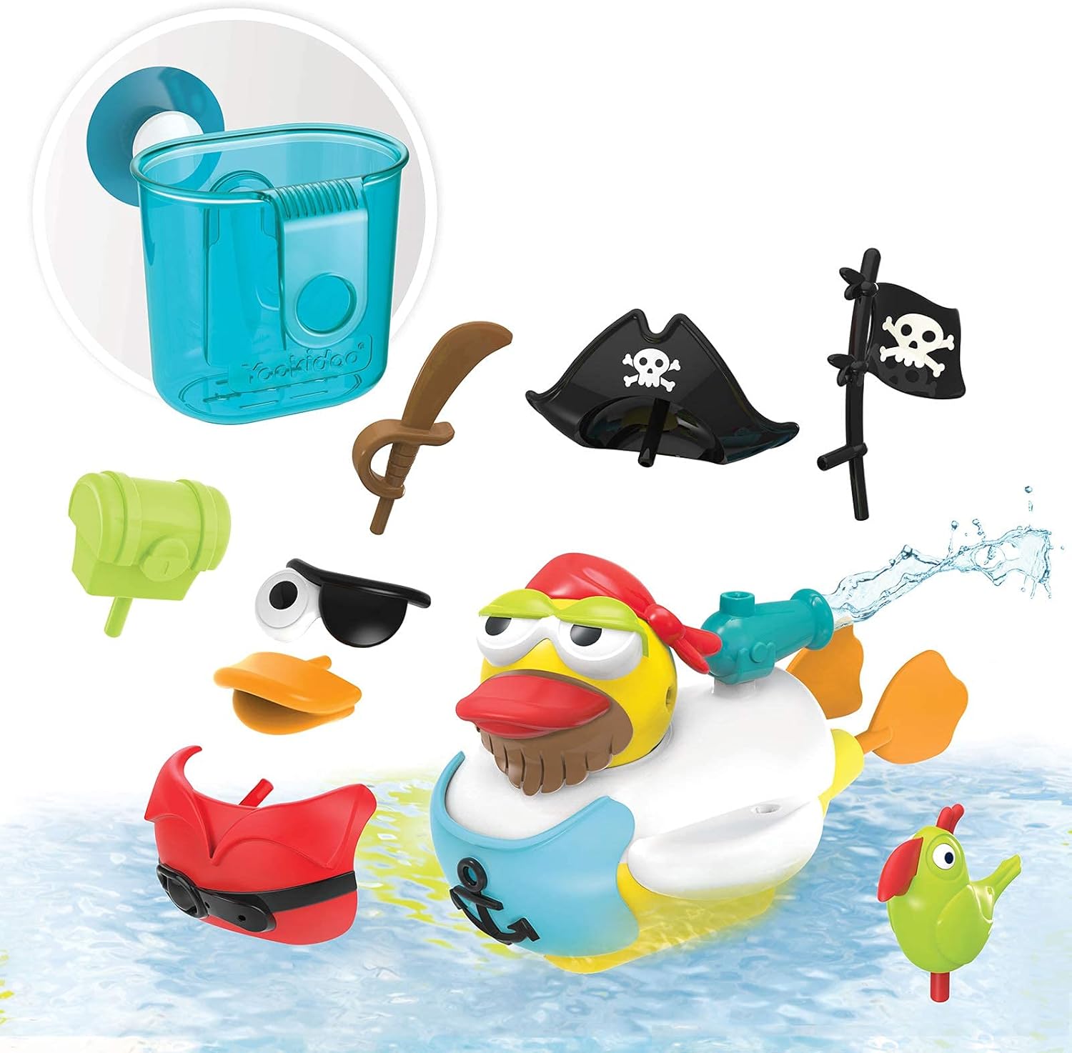 Jet Duck Pirate Bath Toy with Powered Water Hydrant Shooter - Sensory Development & Bath Time Fun for Kids - Battery Operated Bath Toy with 15 Pieces - Ages 2+