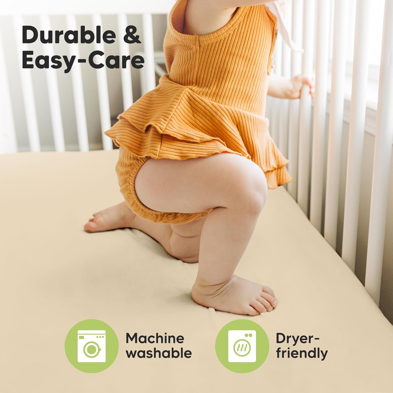 2-Pack Bamboo Viscose Crib Sheets for Boys, Girls - Fitted Crib Sheet, Organic Baby Crib Sheets Neutral,Crib Mattress Sheet, Toddler Bed Sheets,Baby Sheets for Crib,Unisex Crib Fitted Sheet (Khaki)