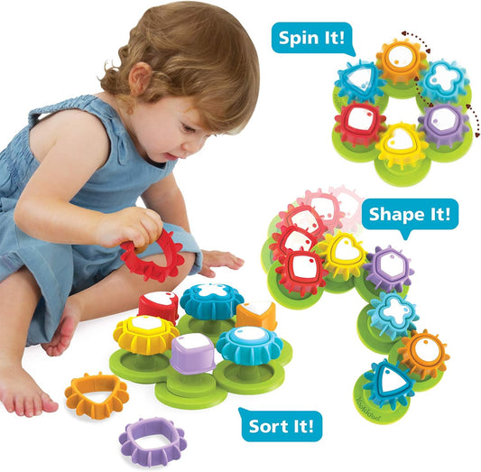 - Shape ‘N’ Spin Gear Sorter - Early STEM Imagination Toy – Matching and Spinning Shape Game BPA Free - 6 Geometric Colored Gears - for Babies and Toddlers from 1 to 3 Years Old - 40200