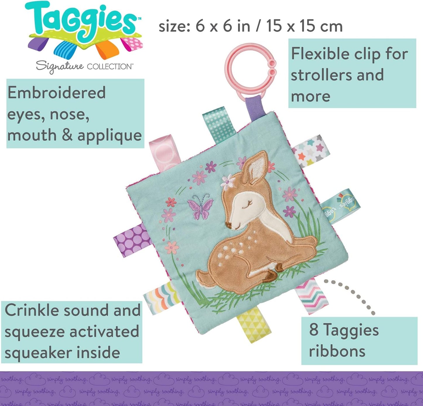 - Baby Infant Toddler - Taggies Crinkle Me - Stroller and Car Seat Toy, Sensory Toy, Crinkle Paper and Squeaker, Flora Fawn