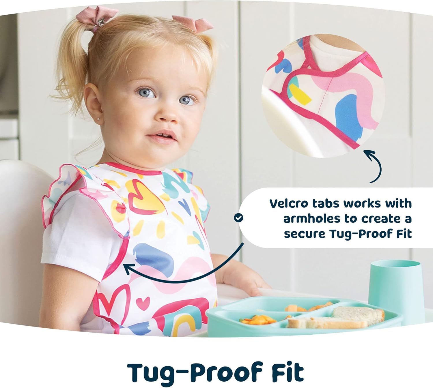 Mess Proof Baby Bib Waterproof Toddler and Baby Apron Bib Machine Washable Unicorn Confetti
