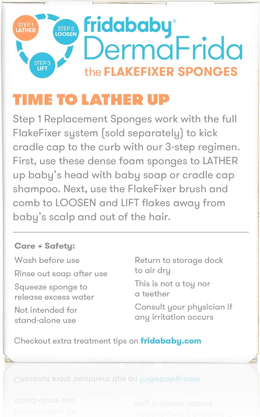 Fridababy Replacement Sponges for the 3-Step Cradle Cap System by Dermafrida the Flakefixer 2 Pack of Soft Sponges Work with the Flakefixer System(Sold Separately)