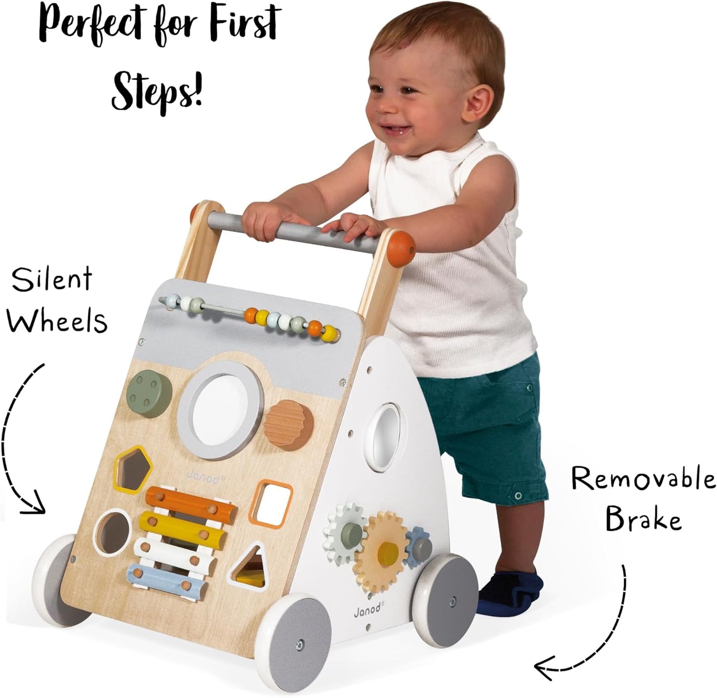 - Sweet Cocoon Multi-Activity Baby Walker - Wooden Trolley - Multiple Sorting Shapes - for Babies and Toddlers - from 12 Months - Multilingual - J04410.