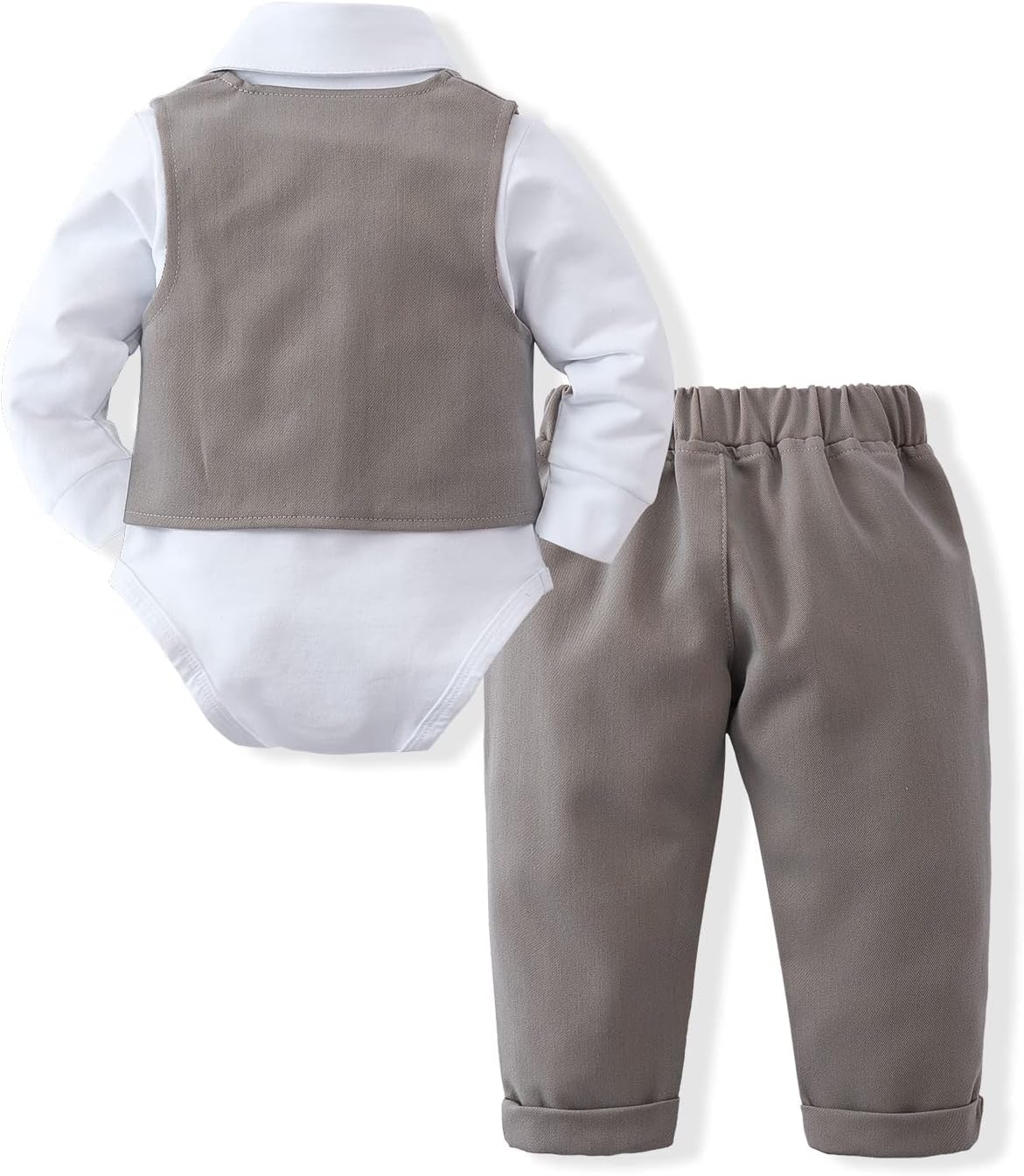 Baby Boy Clothes Toddler Boy Outfits, 4PC Gentleman Dress Romper + Vest + Pants + Bow Tie Cotton Suit Set