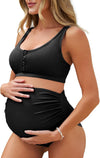 Maternity Ribbed High Waist Swimsuit Crop Top Bikini Bathing Suit High Cut Two Piece Pregnancy Swimwear