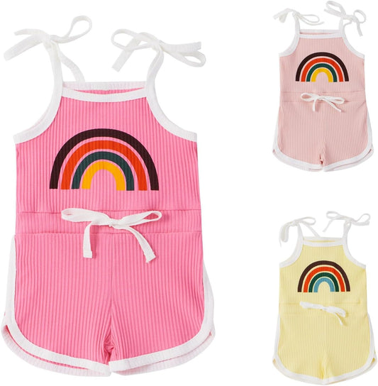 Infant Newborn Baby Girl Romper Kids Slips Sleeveless Knit Jumpsuit Cute Rainbow Backless Bodysuit Outfit
