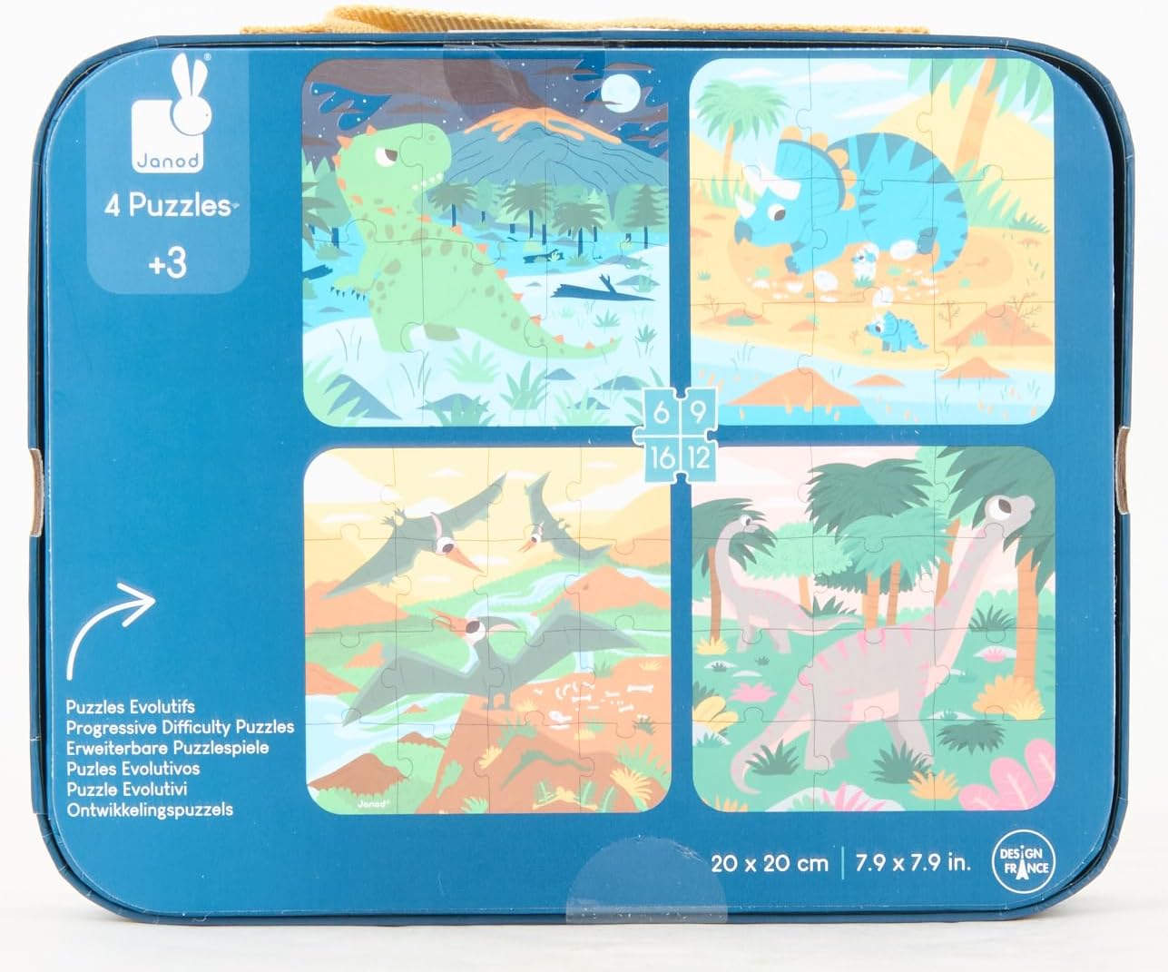• 4 Progressive Difficulty Dinosaurs Jigsaw Puzzle • 6, 9, 12, 16 Pieces • 20 X 20 Cm Cardboard Puzzle • Educational Toys Gift for Kids Boys and Girls 2-4 Years • J02657